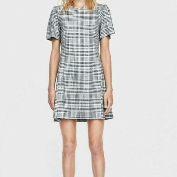 New‎ ZARA Plaid Puffed Sleeves Mini Dress Small - Picture 1 of 4